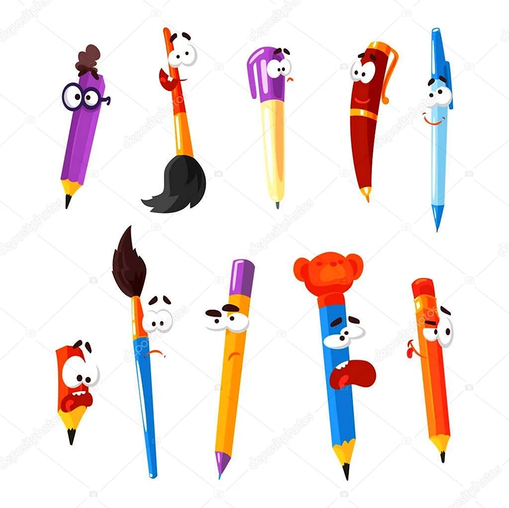 Мультяшные карандаши и ручки