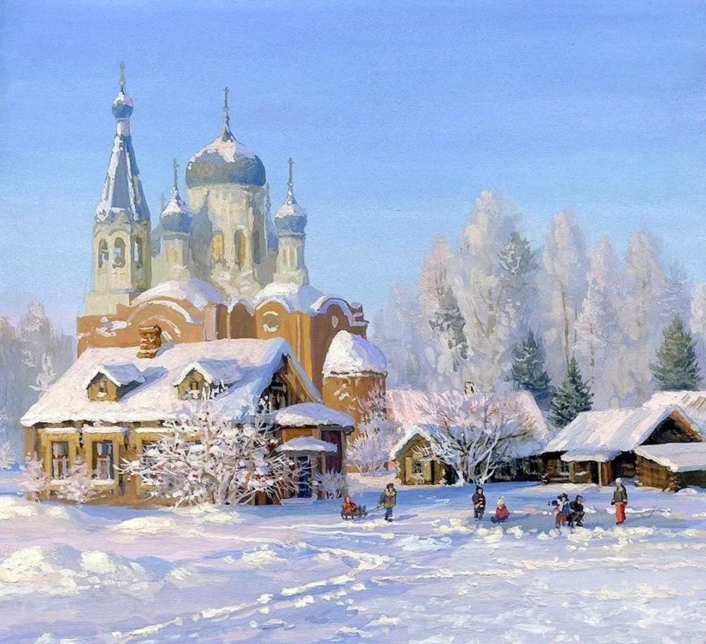 Владимир Жданов зима картины Церковь