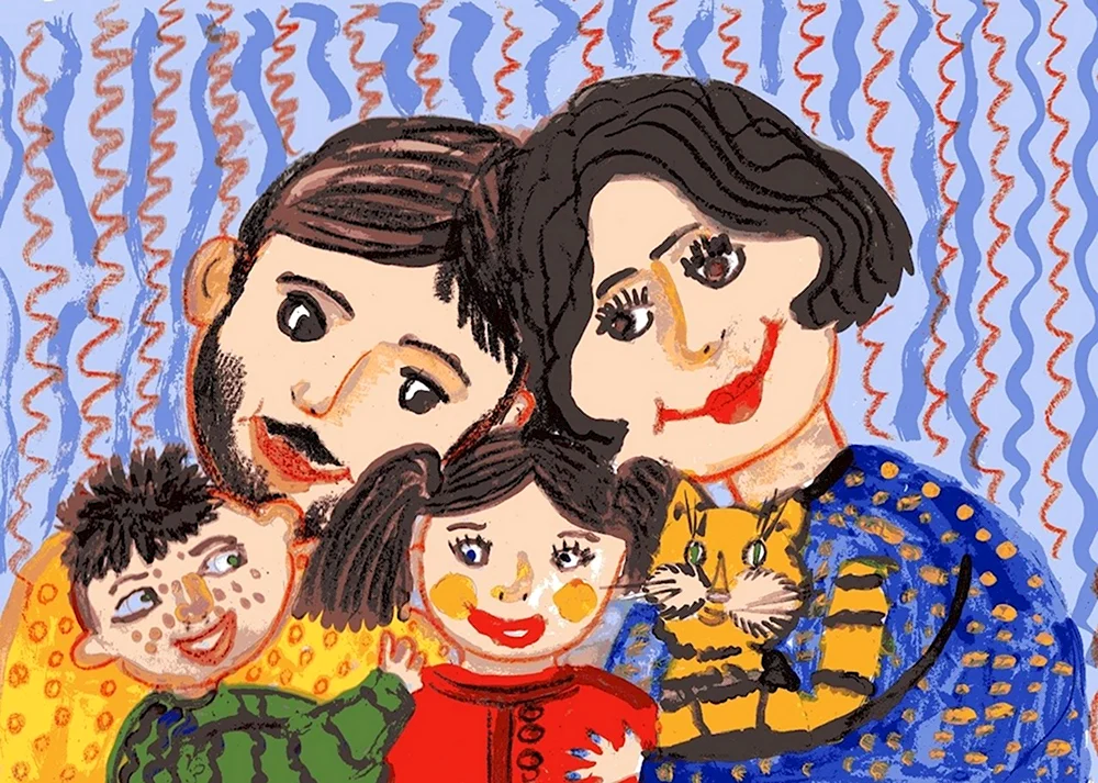 Детские рисунки семьи с бородой