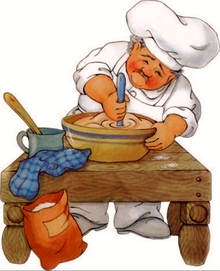 Пекарь месит тесто